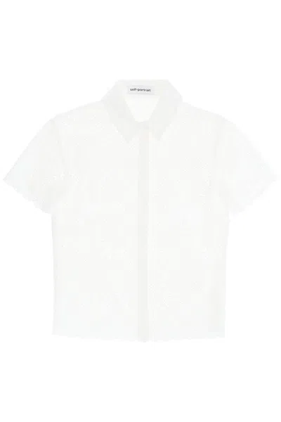 Self-portrait Short-sleeved Sangallo Lace Shirt In White