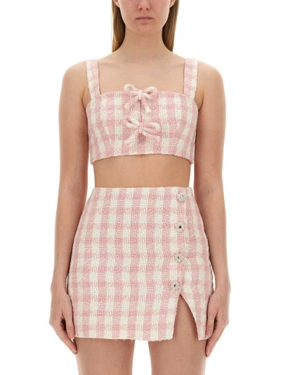 Self-portrait Short Top With Bows In Pink