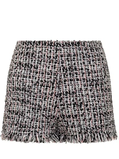 Self-portrait Fringed High-rise Bouclé Shorts In Black