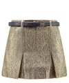 Self-portrait High-waisted Gold Jacquard Skort With Removable Belt In Gold