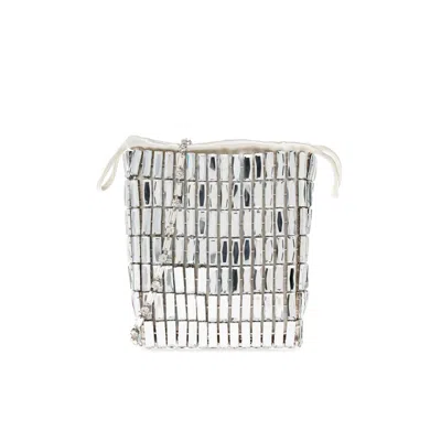 Self-portrait Shoulder Bag With Shimmering Crystals In Silver
