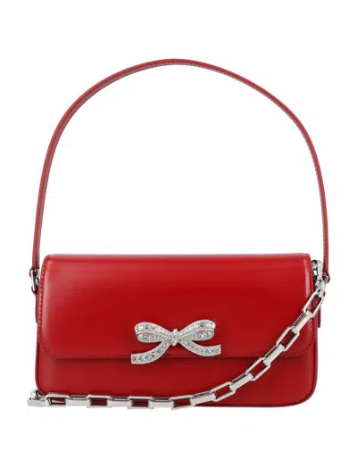 Self-portrait Leather Bow Baguette Shoulder Bag In Red