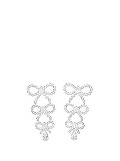SELF-PORTRAIT SILVER AND PEARL TIERED BOW EARRINGS