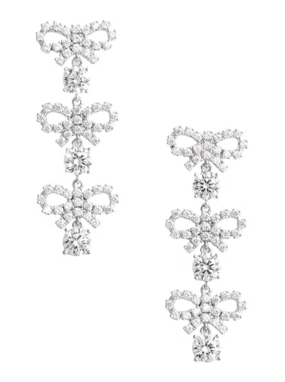 Self-portrait Silver Bow Tiered Earrings In Metallic