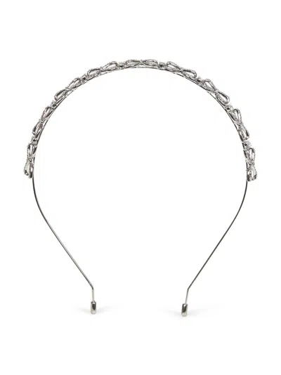 Self-portrait Silver Brass Crystal Bow Headband In Metallic