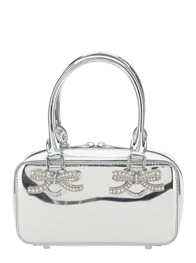 Self-portrait Silver-colored Handbag With Bows On The Front In Laminated Leather Woman In Multi