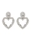Self-portrait Silver-colored Heart-shaped Earrings With All-over Applied Crystals In Brass Woman In Grey