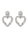 Self-portrait Silver-colored Heart-shaped Earrings With All-over Applied Crystals In Brass Woman In Grey