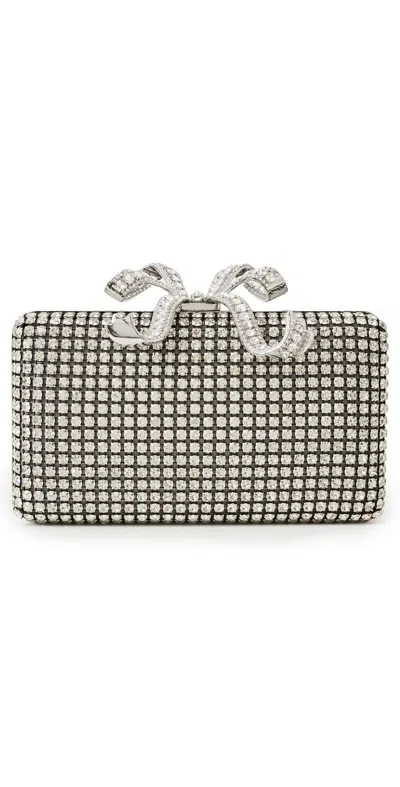 Self-portrait Silver Crystal Box Clutch Grey