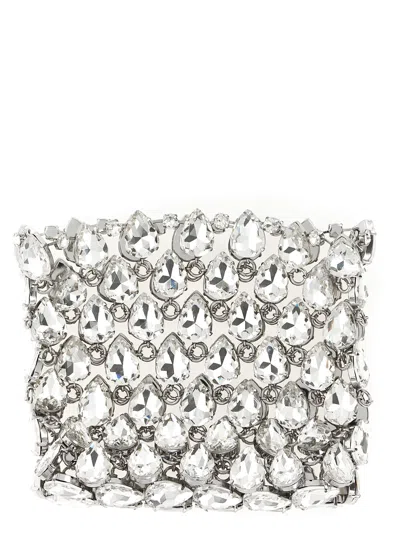 Self-portrait Silver Crystal Chainmail Mini Clutch In Multi