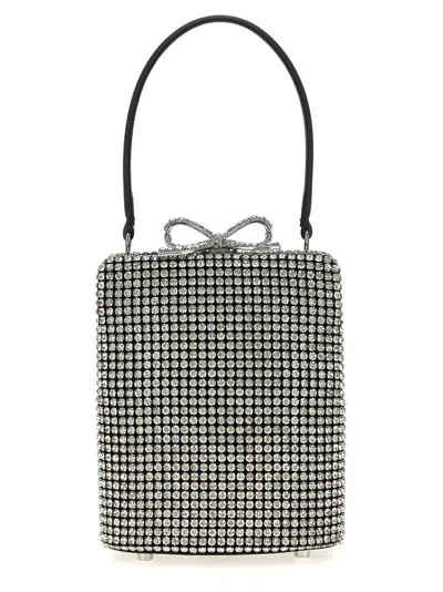 Self-portrait 'silver Crystal Fishnet' Handbag In Gray