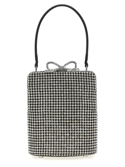 Self-portrait Silver Crystal Fishnet Handbag In Gray