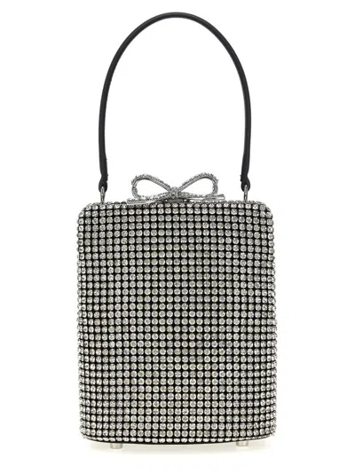 Self-portrait 'silver Crystal Fishnet' Handbag In Gray