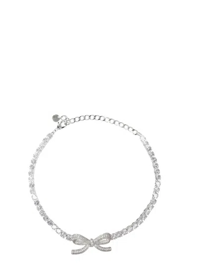 Self-portrait Self Portrait Diamante Bow Tennis Choker In Silver