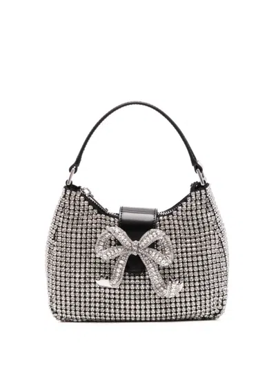Self-portrait Silver Diamante Crescent Bow Handbag For Women In Grey