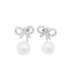 Self-portrait Crystal And Faux Pearl Bow Jacket Earrings