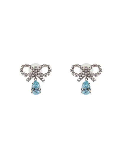 Self-portrait Silver Micro Bow Blue Droplet Earrings