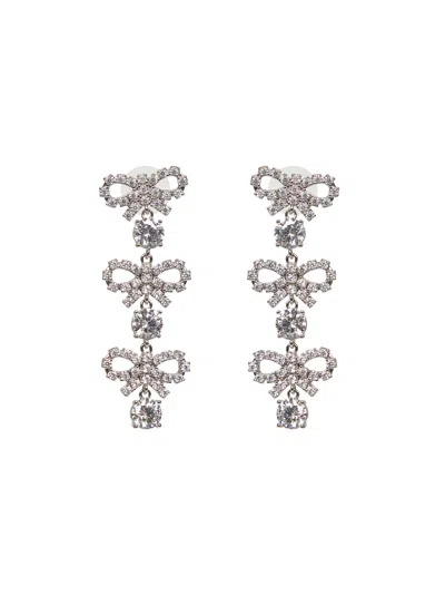 Self-portrait Silver Micro Bow Crystal Tiered Earrings