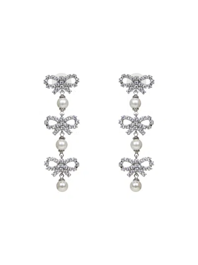 Self-portrait Silver Micro Bow Pearl Tiered Earrings