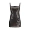 Self-portrait Gunmetal Grey Dress With Thin Straps And All-over Rhinestone Application In Tech Fabric Woman In Gray