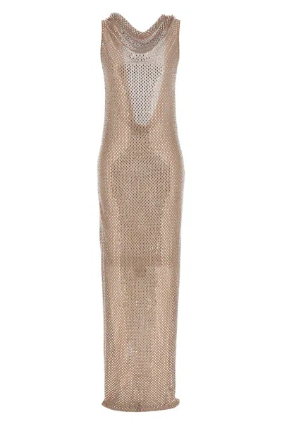 SELF-PORTRAIT SELF PORTRAIT 'SILVER RHINESTONE DRAPE MAXI' DRESS