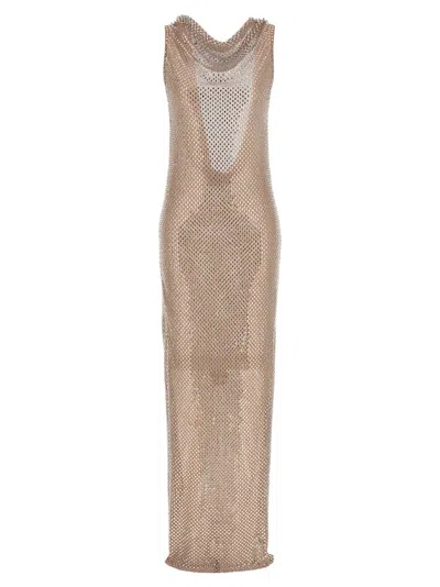 Self-portrait Silver Rhinestone Drape Maxi' Dress In Pink