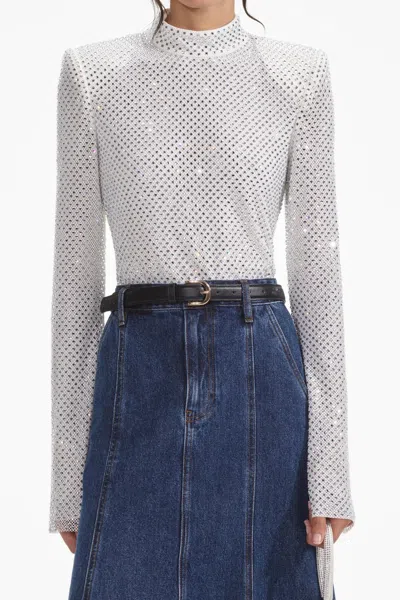SELF-PORTRAIT SILVER RHINESTONE FISHNET TOP