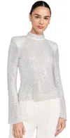 Self-portrait Rhinestone Fishnet Top In Silver In Silver