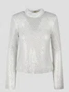Self-portrait Rhinestone Fishnet Top In Silver In White