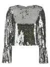 Self-portrait Self Portrait Sequined Cropped Top In Silver