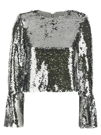 SELF-PORTRAIT 'SILVER SEQUIN FLARED SLEEVE' TOP