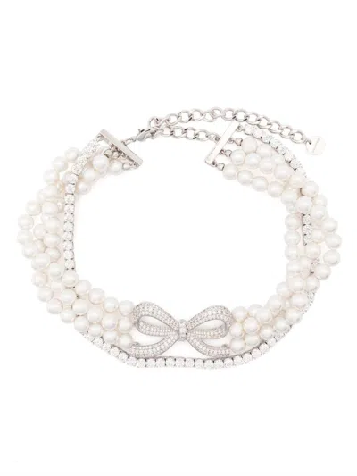 Self-portrait Silver-tone Choker With Pearls And Rhinestone In Metallic