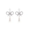 Self-portrait Bow Drop Earrings With Pearl And Crystal