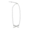 Self-portrait Lustrous Pearl Necklace With Bow-shaped Pendant In Metallic