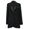 Self-portrait Single-breasted Tux Blazer In Black Wool In Black
