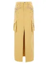 Self-portrait Embellished Jewels Denim Cargo Maxi Skirt In Beige