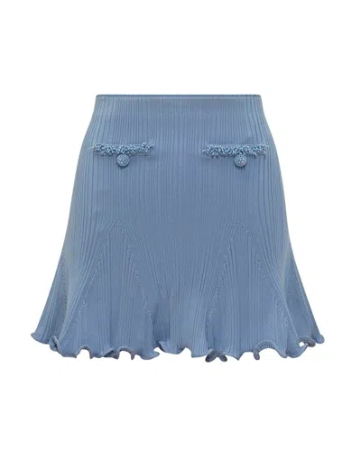 Self-portrait Ribbed Knit Mini Skirt With Pearl Embellishments In Blue