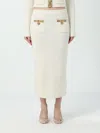 Self-portrait Cream Knit Lurex Trim Midi Skirt In Beige