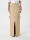 Self-portrait Embellished Jewels Denim Cargo Maxi Skirt In 米色
