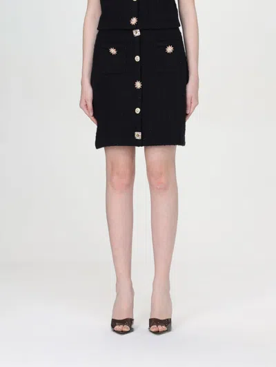 Self-portrait Knitted Miniskirt With Jewels Buttons In Black