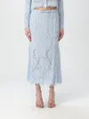 Self-portrait Light Blue Lace-effect Skirt With Slip In Blue
