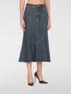 Self-portrait Flared Denim Midi Skirt In Blau