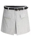 Self-portrait Waist Belted Pleat Pockets Textured Fabric