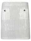 Self-portrait Mini Skirt In Semi-sheer White Knit With Vertical Openwork Stripes In White