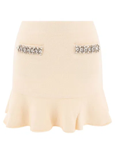 Self-portrait Self Portrait Viscose Blend Knit Mini Skirt With Crystals In White