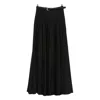 Self-portrait Belted Leather-trimmed Pleated Twill Maxi Skirt In Black