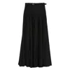 Self-portrait Belted Leather-trimmed Pleated Twill Maxi Skirt In Black