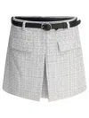 Self-portrait Waist Belted Pleat Pockets Textured Fabric