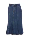 Self-portrait Flared Denim Midi Skirt In Blue