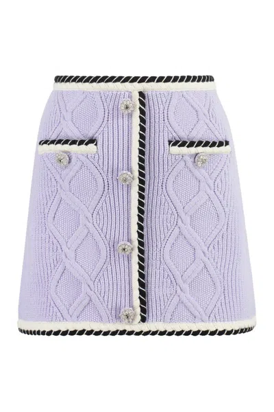 Self-portrait Contrasting-trim Cable-knit Miniskirt In Purple